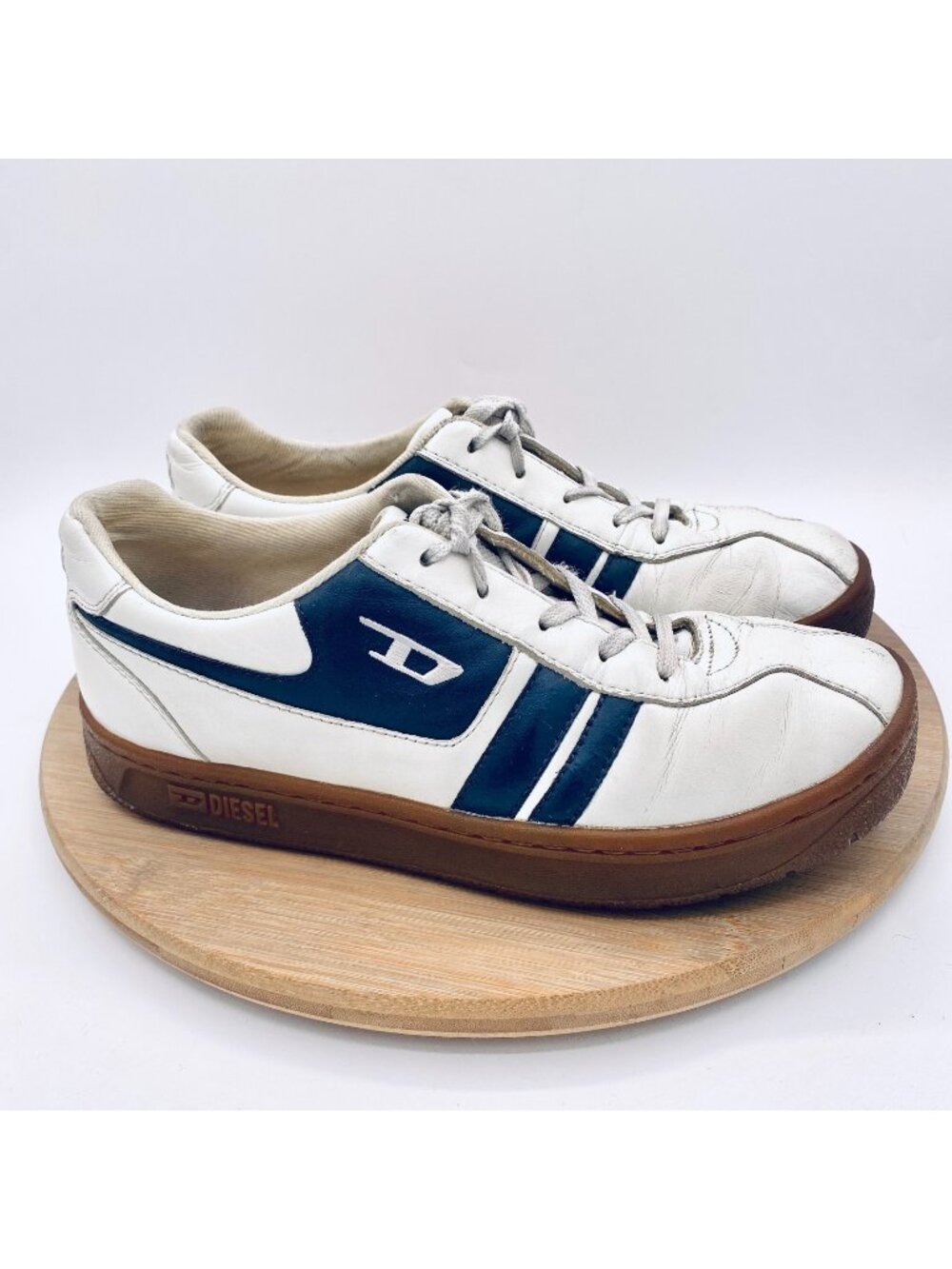Vintage 90s Diesel Shoes Mens 7 White Leather Lace Up Casual Sneakers